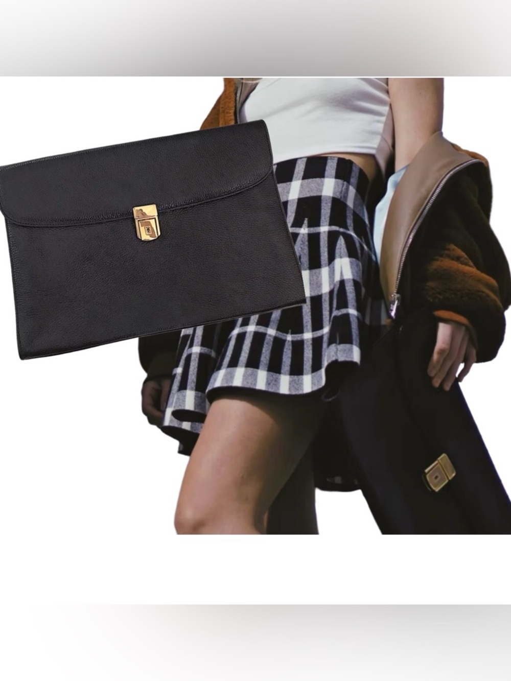 Rare Scully & Scully black 100% pebbled Leather oversized Envelope Clutch